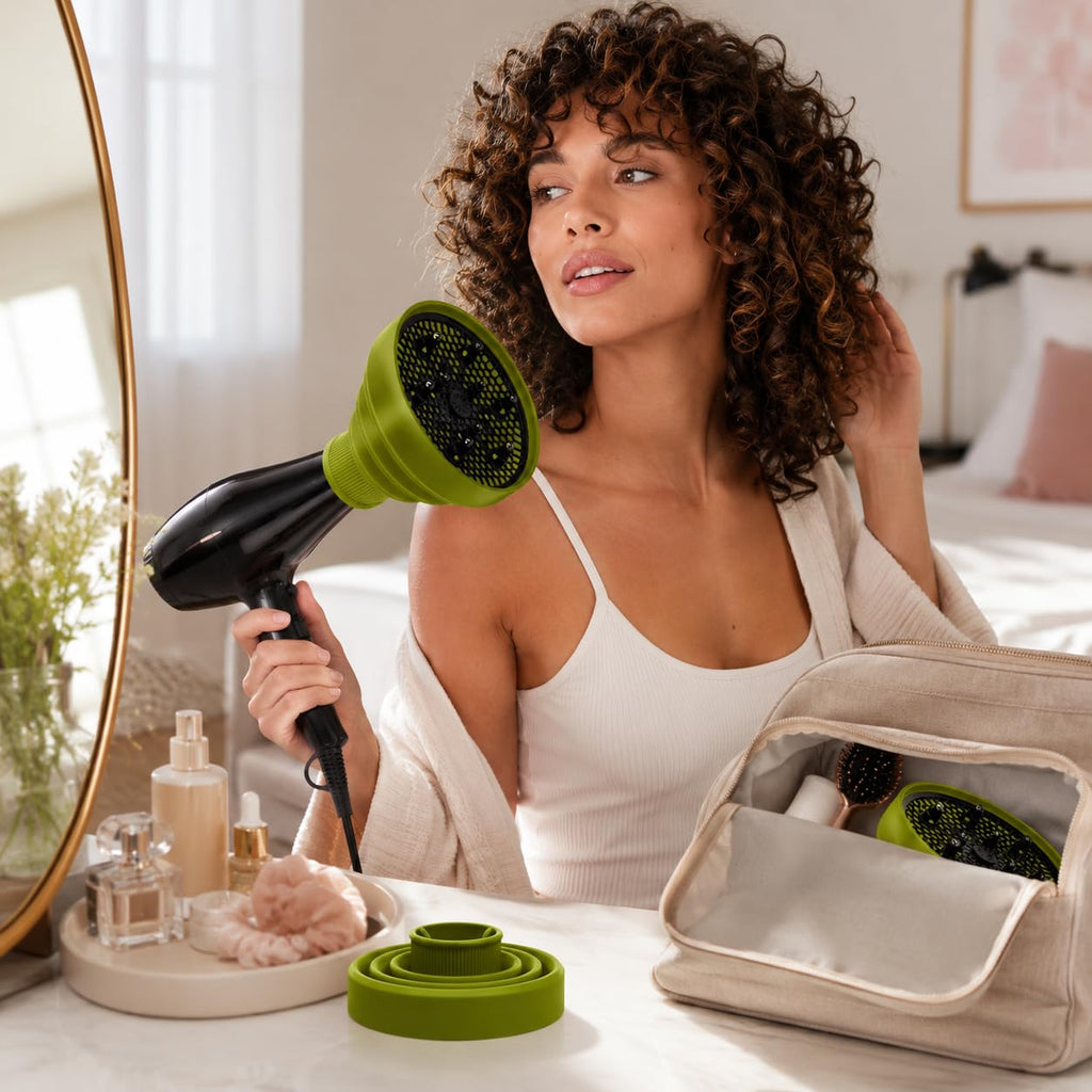 Hair Diffuser, Foldable Silicone Blow Dryer Attachment with Flexible Universal-Fit Ring for Curly and Wavy Hair, Heat-Resistant Collapsible Styling Accessory for Home and Travel, Green - image 7