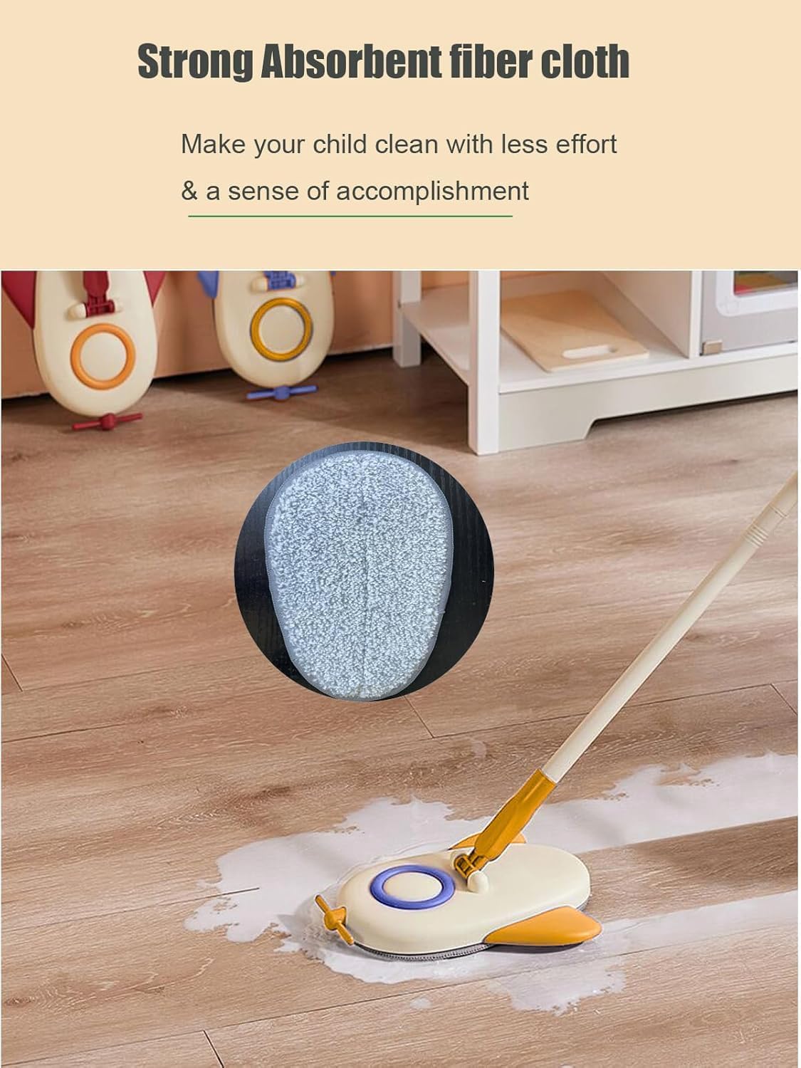 Microfiber Mop, Airplane Design Small Floor Cleaning Mop with Soft Rubber Handle, Lightweight Housework Helper for Home, Kitchen and Room, Yellow - image 3