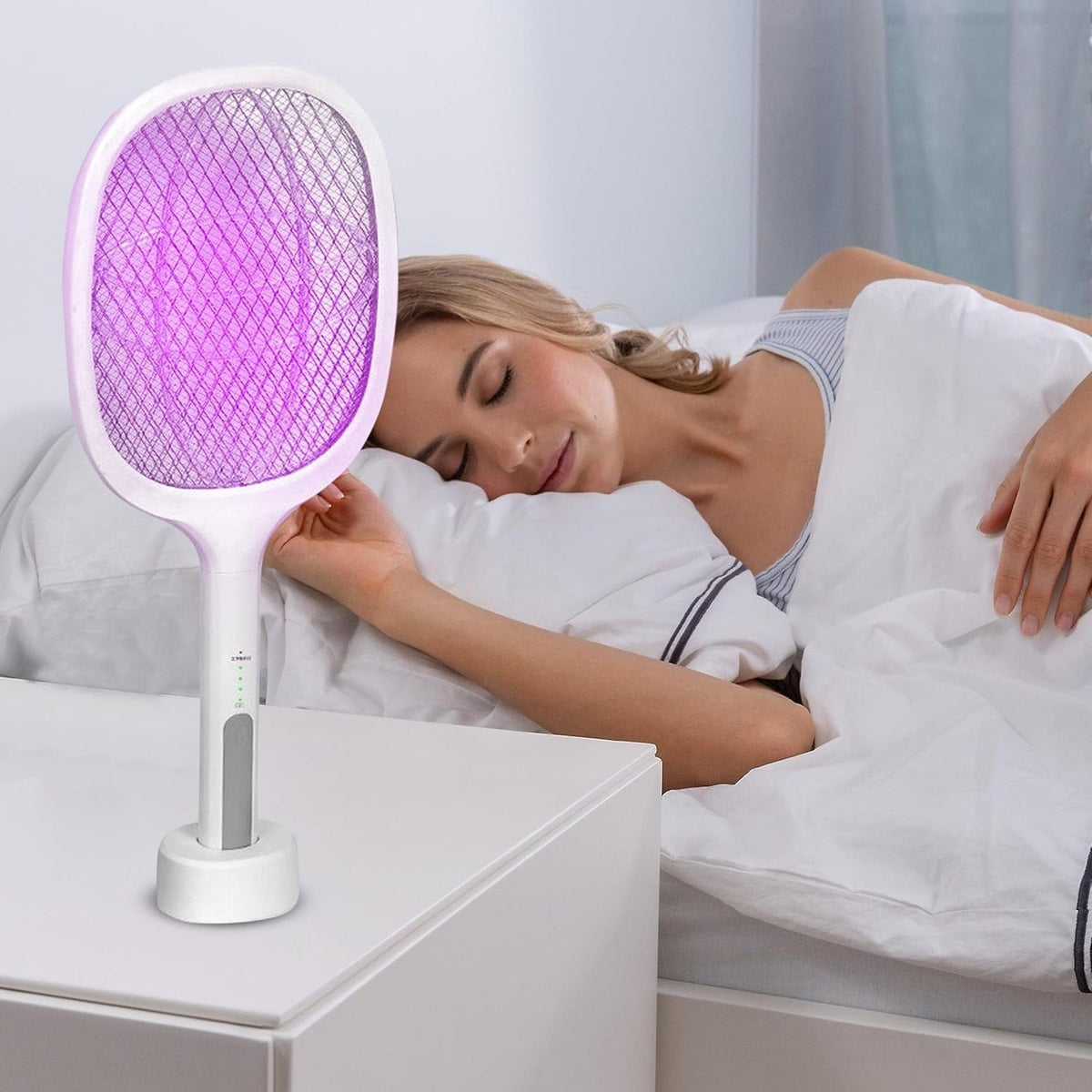 Electric Mosquito Swatter - 2 in 1 Mosquito Killer Racket and Lamp with Base 3 Layer Mesh 2W Power for Home, Indoor & Outdoor - image 6