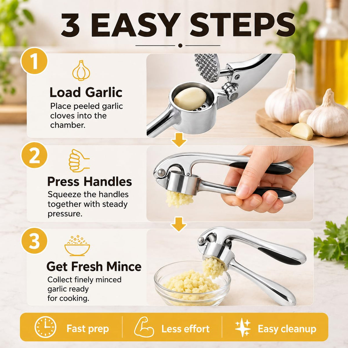 Garlic Press, Stainless Steel Manual Garlic Crusher with Ergonomic Handle, Rust-Resistant Mincer and Masher for Garlic, Nuts and Seeds, Easy-Clean Kitchen Tool, XD-80, Silver - image 5