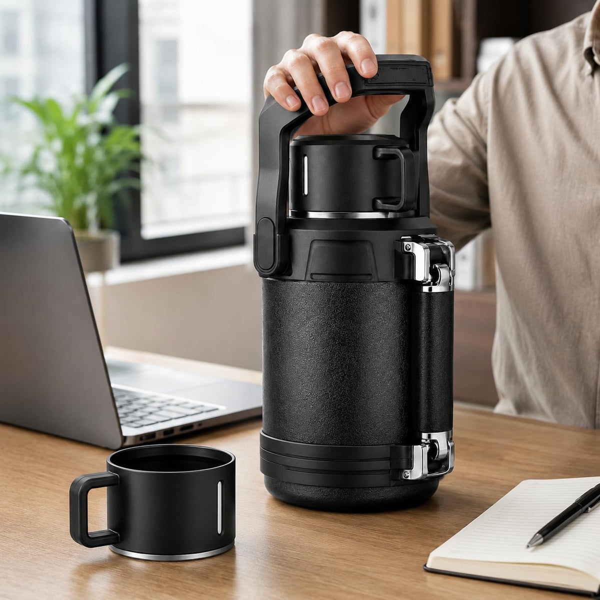 Water Bottle 3L, 316 Stainless Steel Vacuum Insulated Large Flask with Leakproof Lid, 24-Hour Cold Retention for Hot and Cold Drinks, Camping, Office and Home, F-1523, Black - image 8