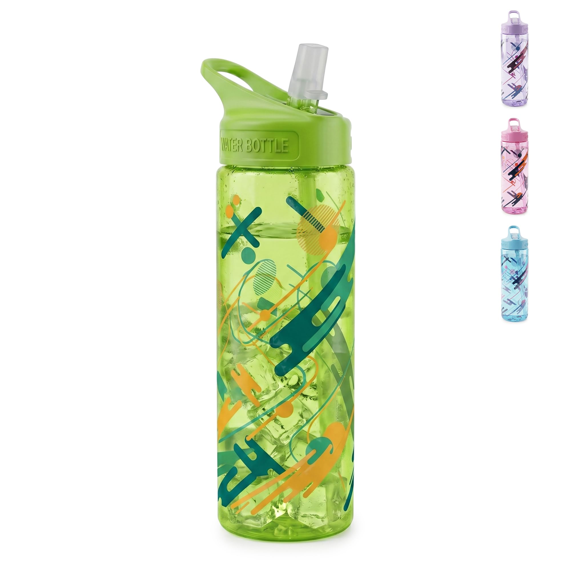 Water Bottle 650ml, BPA-Free Plastic Sports Bottle with Carry Handle, Leak-Resistant Reusable Flask for Gym, School, Travel, Fitness and Outdoor Use, FL-236-B, Green - image 1