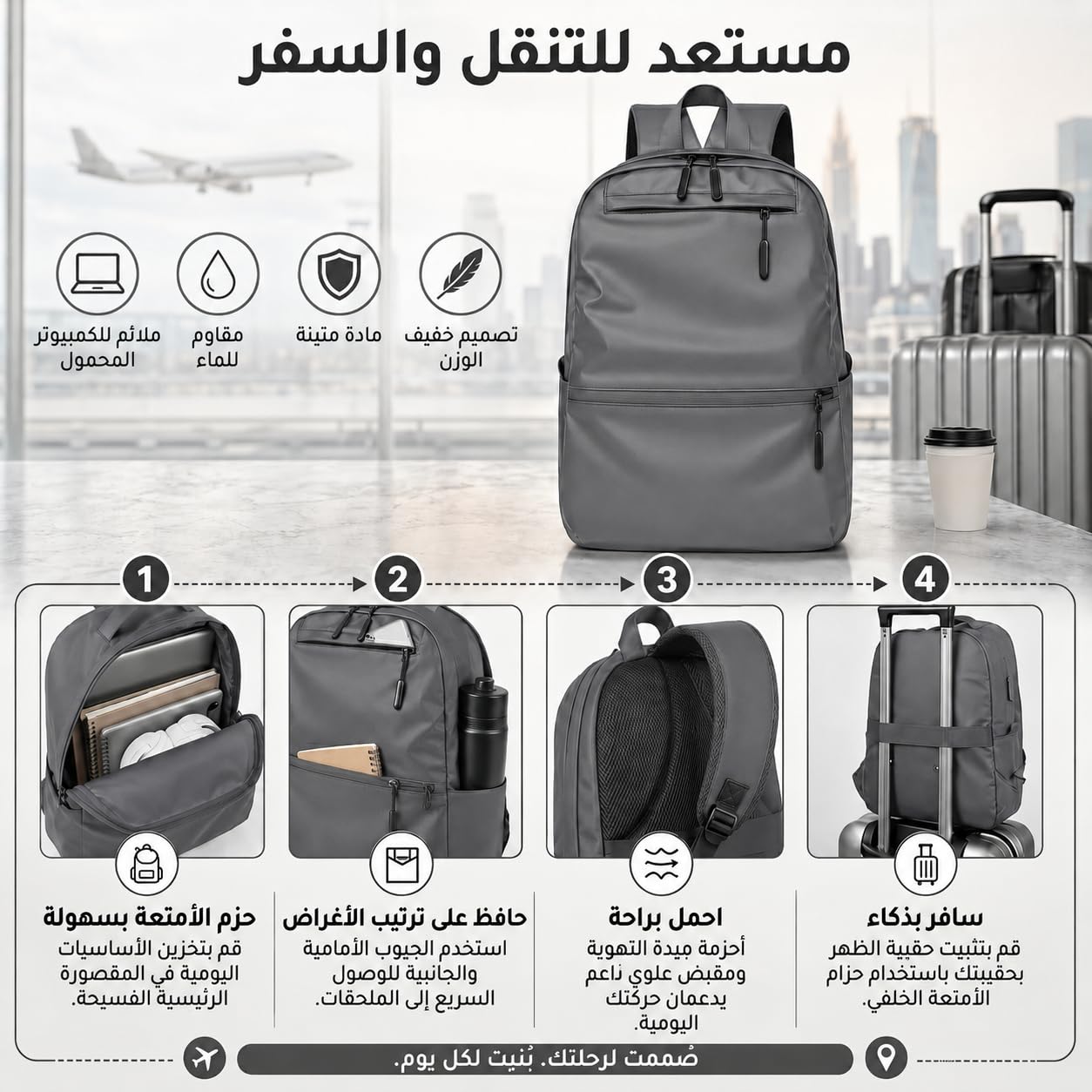 Laptop Backpack with USB Charging Port, Lightweight Nylon Multi-Pocket Large Capacity Bag for Work, School, University and Travel, Men and Women (Grey) - image 5