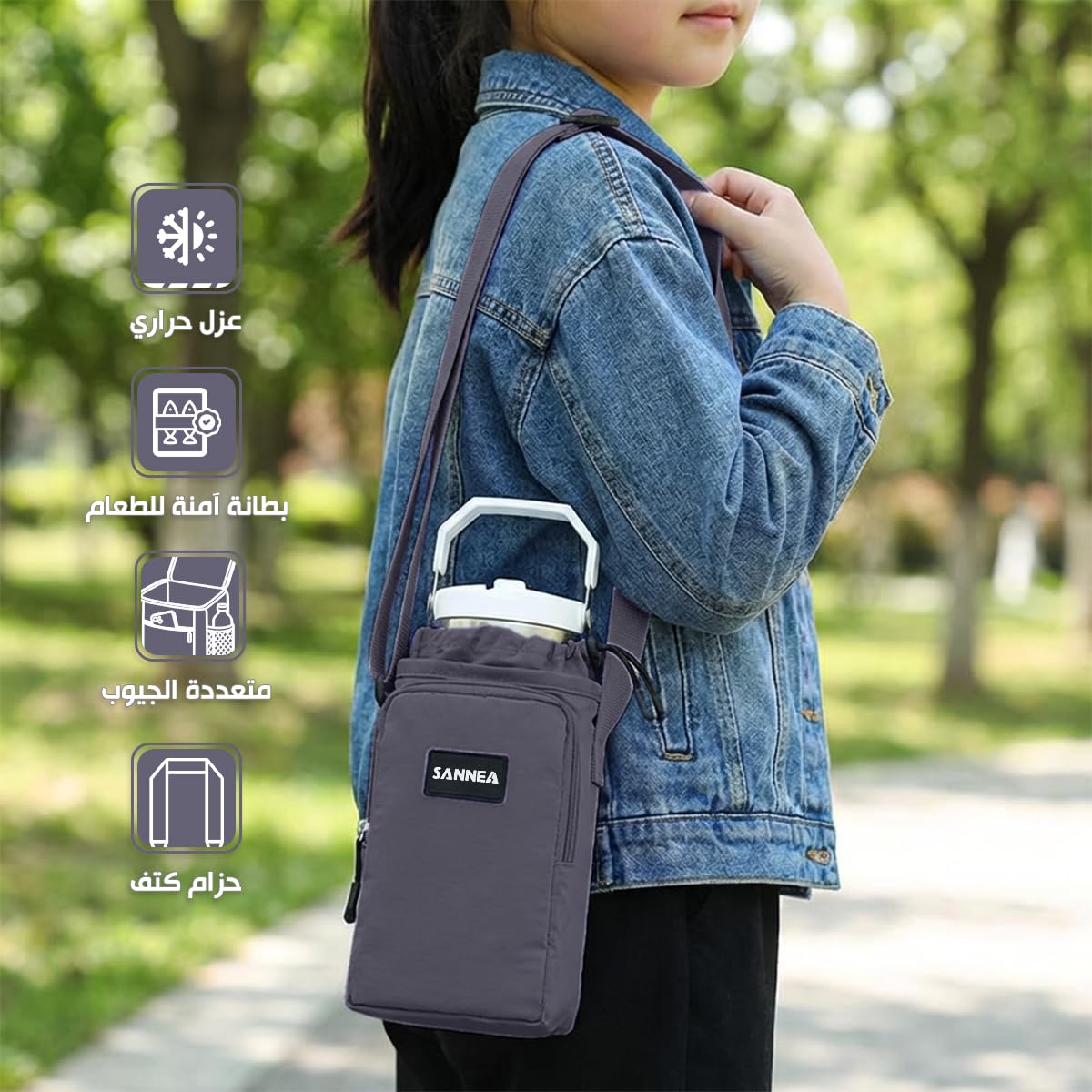 Lunch Bag 1 L, Insulated Thermal Cooler Tote, Waterproof Leakproof Reusable Food Carrier for Work, School, Travel and Picnic, Dark Purple Beach Design, BB-533 (Grey) - image 2