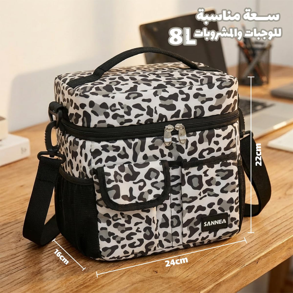 Insulated Lunch Bag 8 L Thermal Food Cooler Tote, Waterproof Leak-Resistant Lunch Box Bag for Work, School, Picnic, Travel, Hot and Cold Storage, BB-535 (Leopard White) - image 3