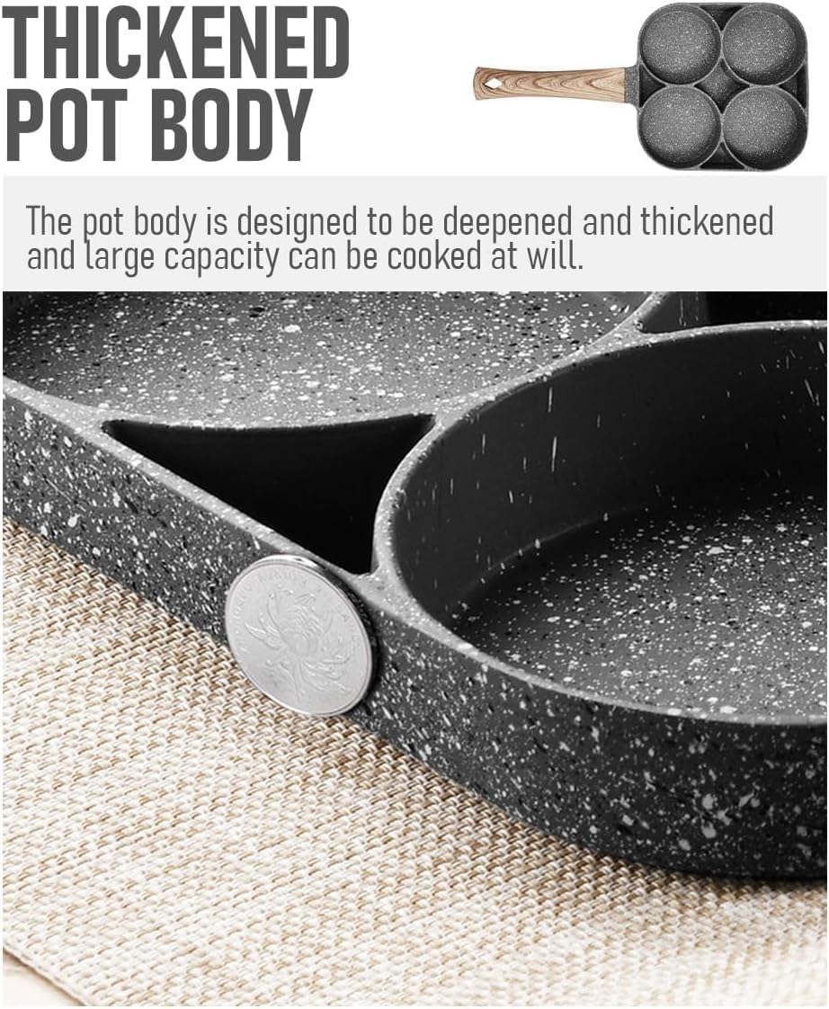 Egg Frying Pan 4 Hole, 19 cm Non-Stick Aluminum Breakfast Pan with PTFE-Free Stone Coating and Bakelite Handle for Eggs, Omelets, Pancakes and Mini Burgers - image 7