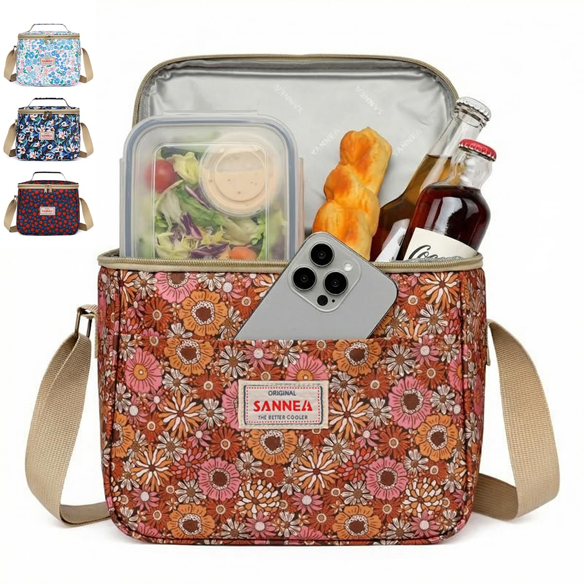 Lunch Bag 7.5 L, Insulated Thermal Cooler Tote, Waterproof Leak-Resistant Food Carrier for Work, School, Travel and Picnic, BB-548 (Floral) - image 1