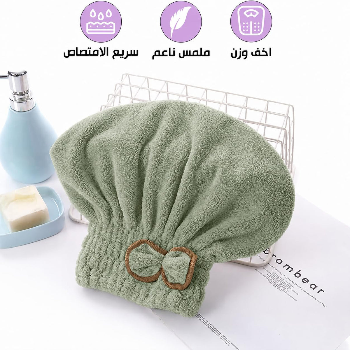 Hair Drying Towel - Microfiber Quick Dry Turban Cap for Wet & Curly Hair, Heat Protection Lightweight Soft Bath Wrap for Women & Girls Salon (Light Green) - image 2