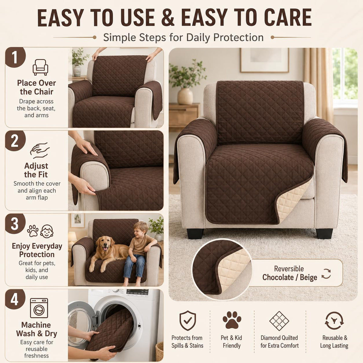 Chair Cover Non-Slip Furniture Protector Washable Slipcover for Pets, SB-280 - image 5