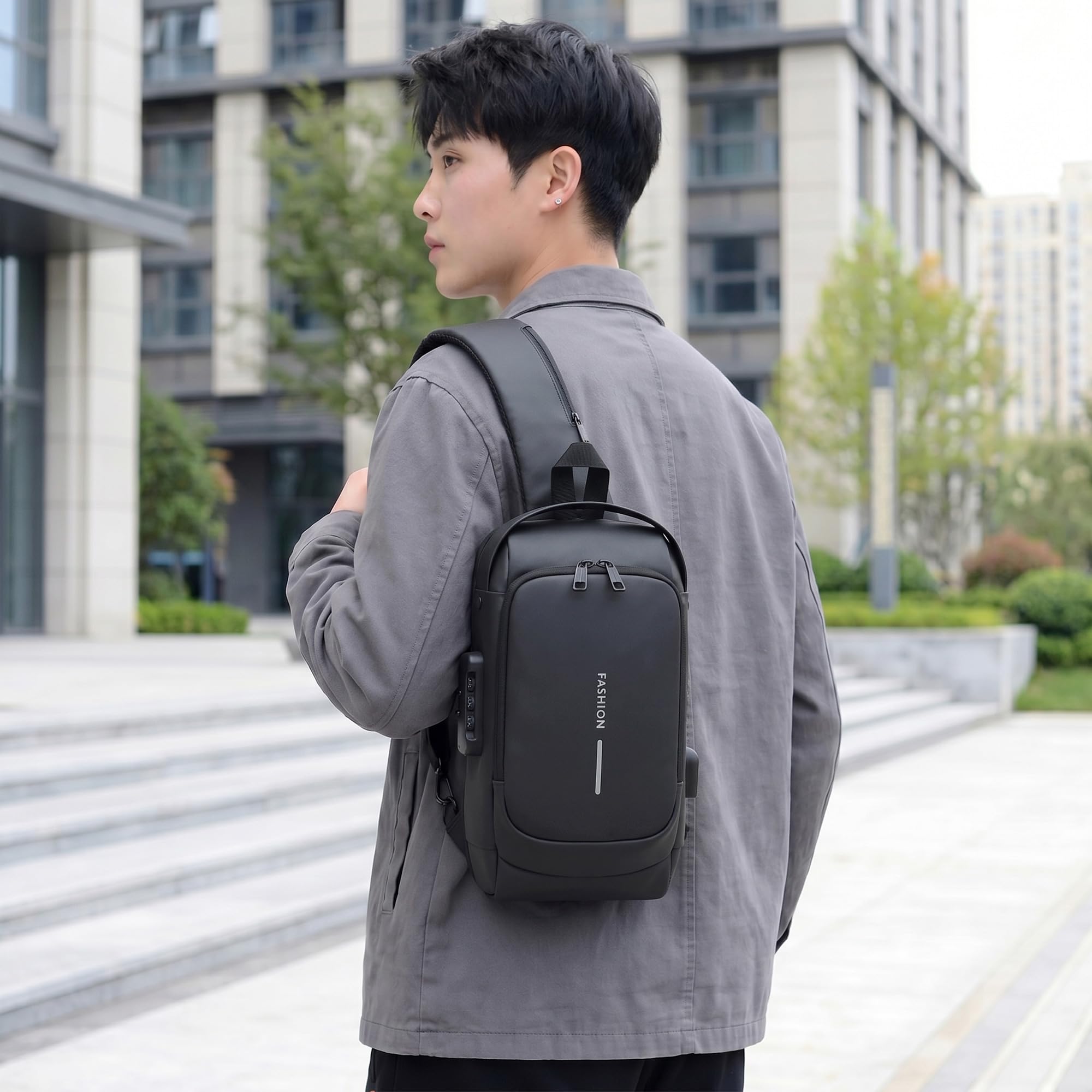 Crossbody Bag for Men and Women, Sling Chest and Shoulder Bag with Combination Lock, USB Access Port, Multiple Pockets, Water-Resistant Exterior for Travel and Daily Use (Black) - image 3
