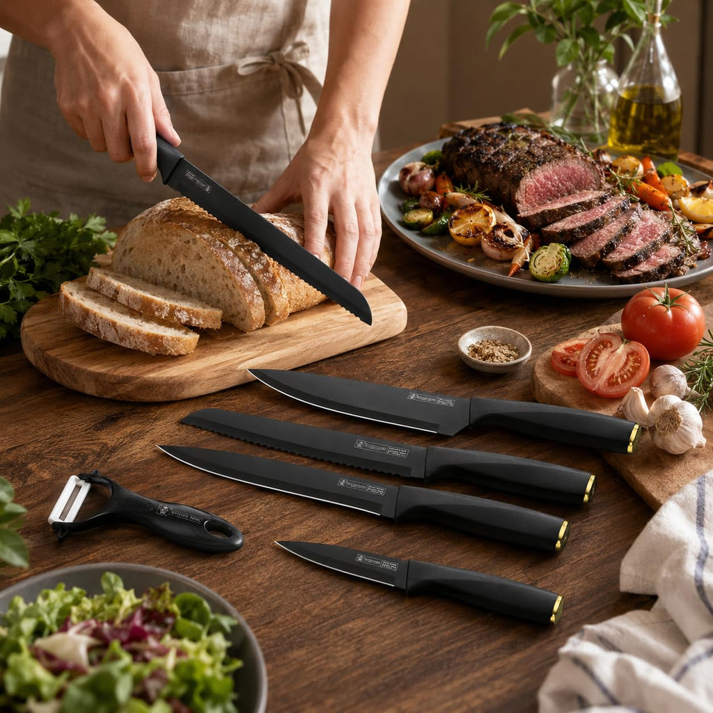 Kitchen Knife Set 6 Piece, Marble-Coated Non-Stick Cooking Knives with Chef, Bread, Slicing, Utility and Paring Knives for Food Preparation, H-736 - image 7