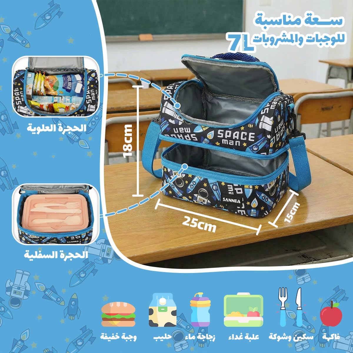 Insulated Lunch Bag 7L Thermal Cooler Tote, Waterproof Leakproof Reusable Lunch Box Carrier for Work School Picnic Travel, BB-541 (Blue) - image 3