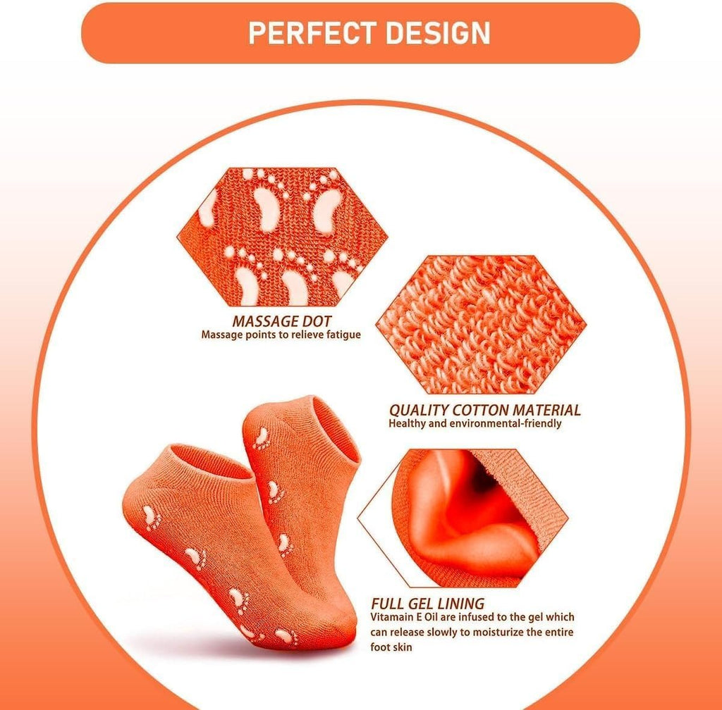 Moisturizing Gel Heel Socks for Dry and Cracked Heels, Jojoba Oil Olive Oil and Vitamin E, One Size Softening Spa Socks (Orange) - image 5