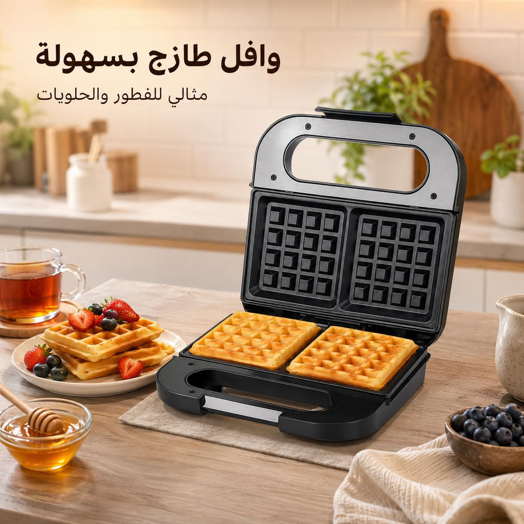 Waffle Maker 800W, Electric Non-Stick Waffle Iron with Double-Sided Heating, Indicator Lights, Easy-Clean Plates and Compact Vertical Storage for Breakfast and Desserts, 2023-9 - image 6