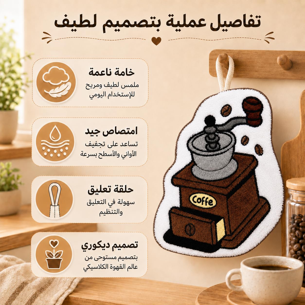 Kitchen Towel with Hanging Loop, Soft Absorbent Microfiber Hand and Dish Cloth for Drying Hands, Dishes, Countertops and Kitchen Surfaces, Reusable, J-457B, Coffee Machine - image 3