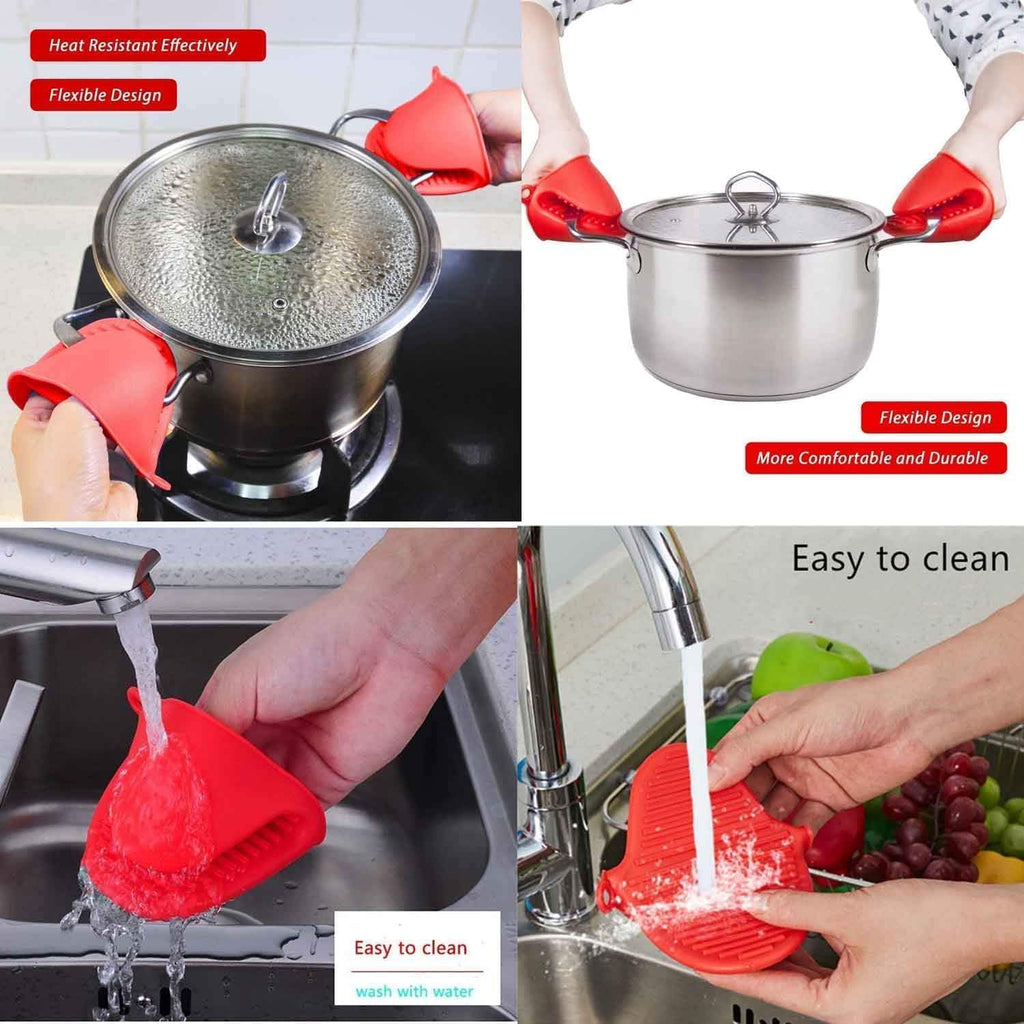 Mini Oven Gloves Silicone Heat Resistant Pinch Mitts 2 Pairs Kitchen Potholders For Cooking Baking Handling Hot Trays Pots Pans Non Slip Compact Design N65 (Red) - image 3