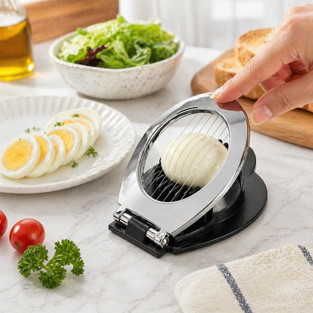 Egg Slicer 2 in 1, Stainless Steel Wire Egg Cutter with Dual Slicing Styles, Heavy Duty Kitchen Tool for Hard Boiled Eggs, Mushrooms, Soft Vegetables and Fruits (Black and Silver) - image 6