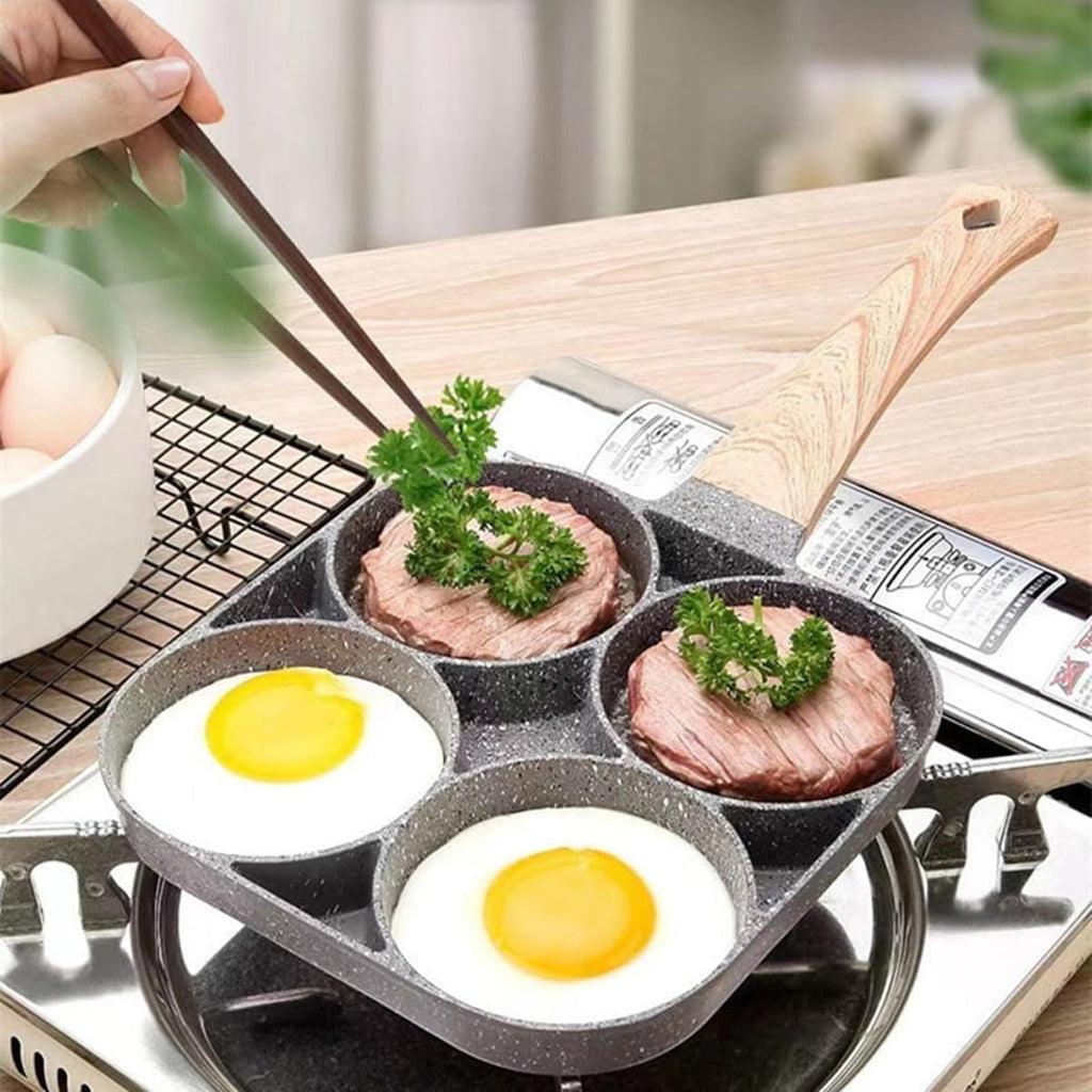 Egg Frying Pan 4 Hole, 19 cm Non-Stick Aluminum Breakfast Pan with PTFE-Free Stone Coating and Bakelite Handle for Eggs, Omelets, Pancakes and Mini Burgers - image 2