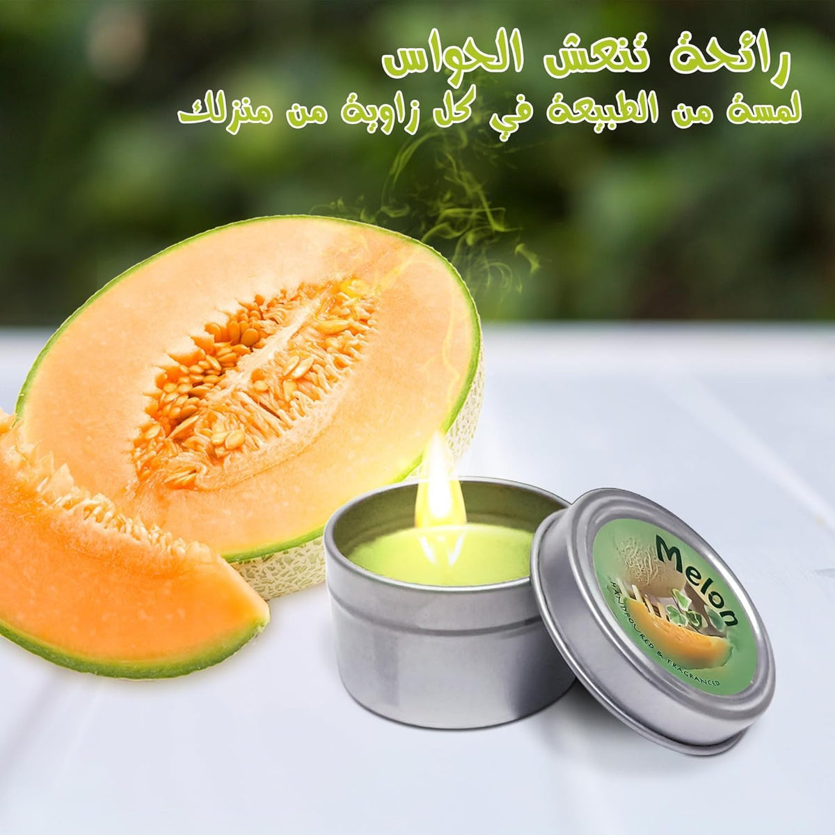 Scented Candle, Soy Wax Home Fragrance Candle in Tin with Lid, Melon Scent Decorative Candle for Bedroom, Bathroom, Office, Spa, Yoga, Travel and Gifts (Melon) - image 3