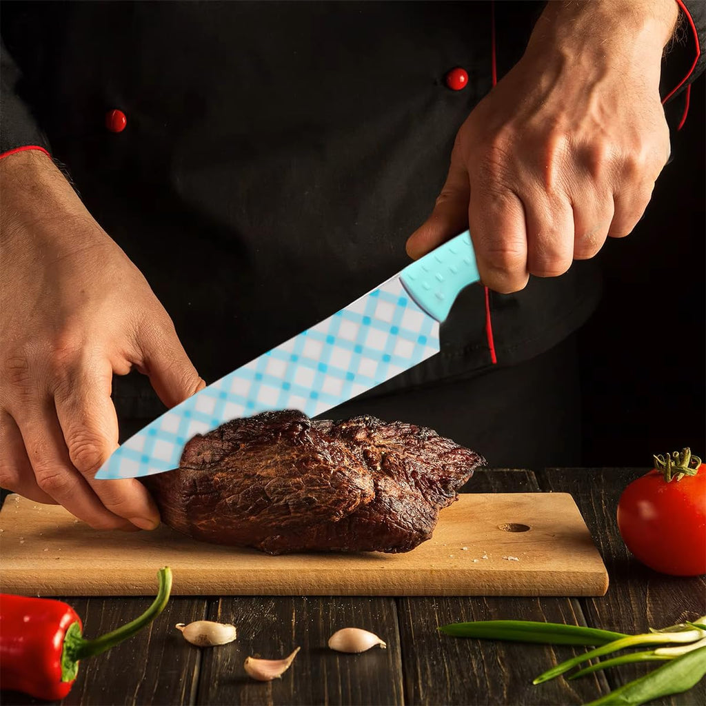 Knife Set, stainless steel, ergonomic, for Work Home Kitchen, Blue - image 6