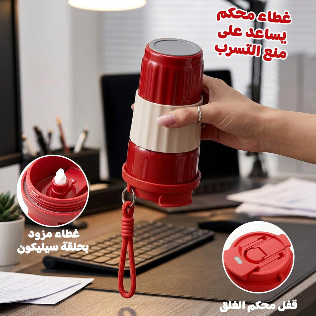 Travel Mug 500ml, Vacuum Insulated Stainless Steel Tumbler with Straw Lid and Carry Handle, Leak-Resistant Coffee Cup for Hot and Cold Drinks, Car and Office, F-1537 (Red) - image 4
