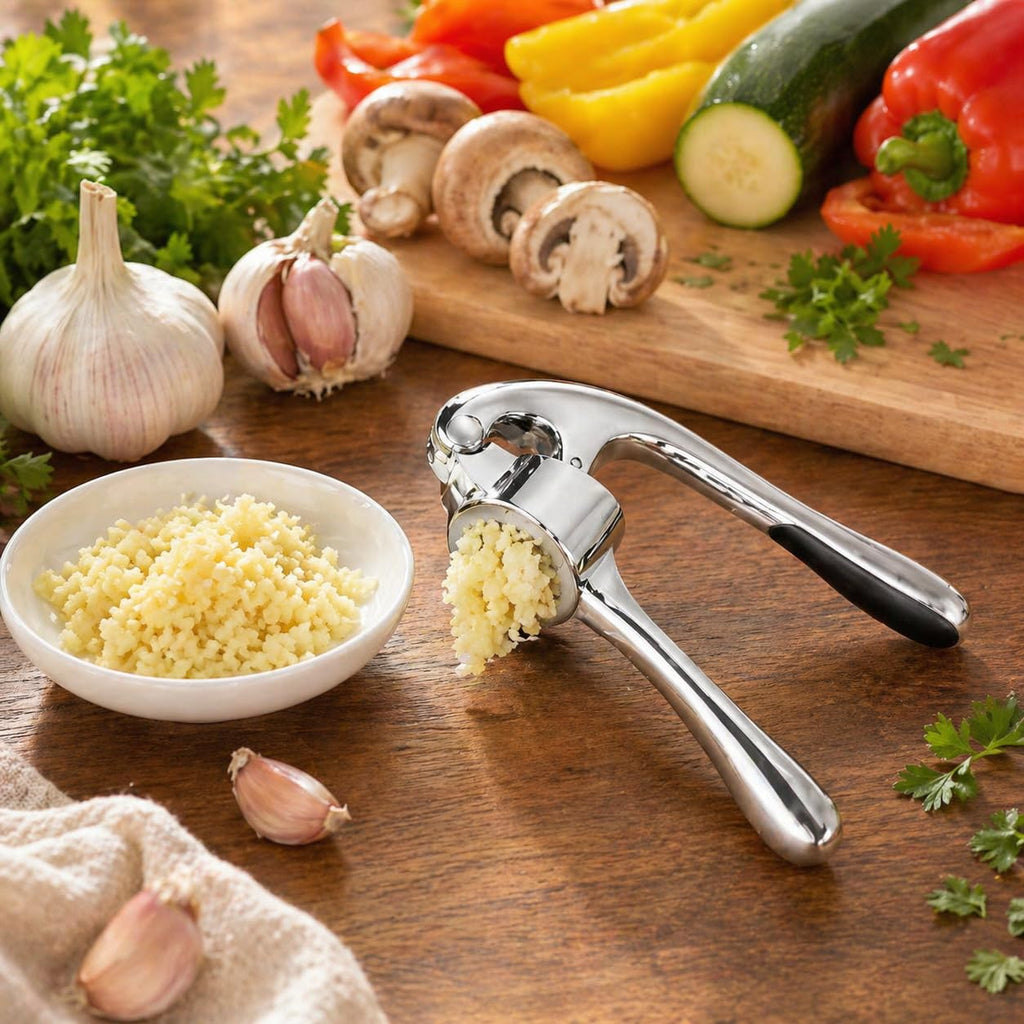 Garlic Press, Stainless Steel Manual Garlic Crusher and Mincer with Ergonomic Handle, Easy-Clean Kitchen Tool, XD-80, Silver - image 7