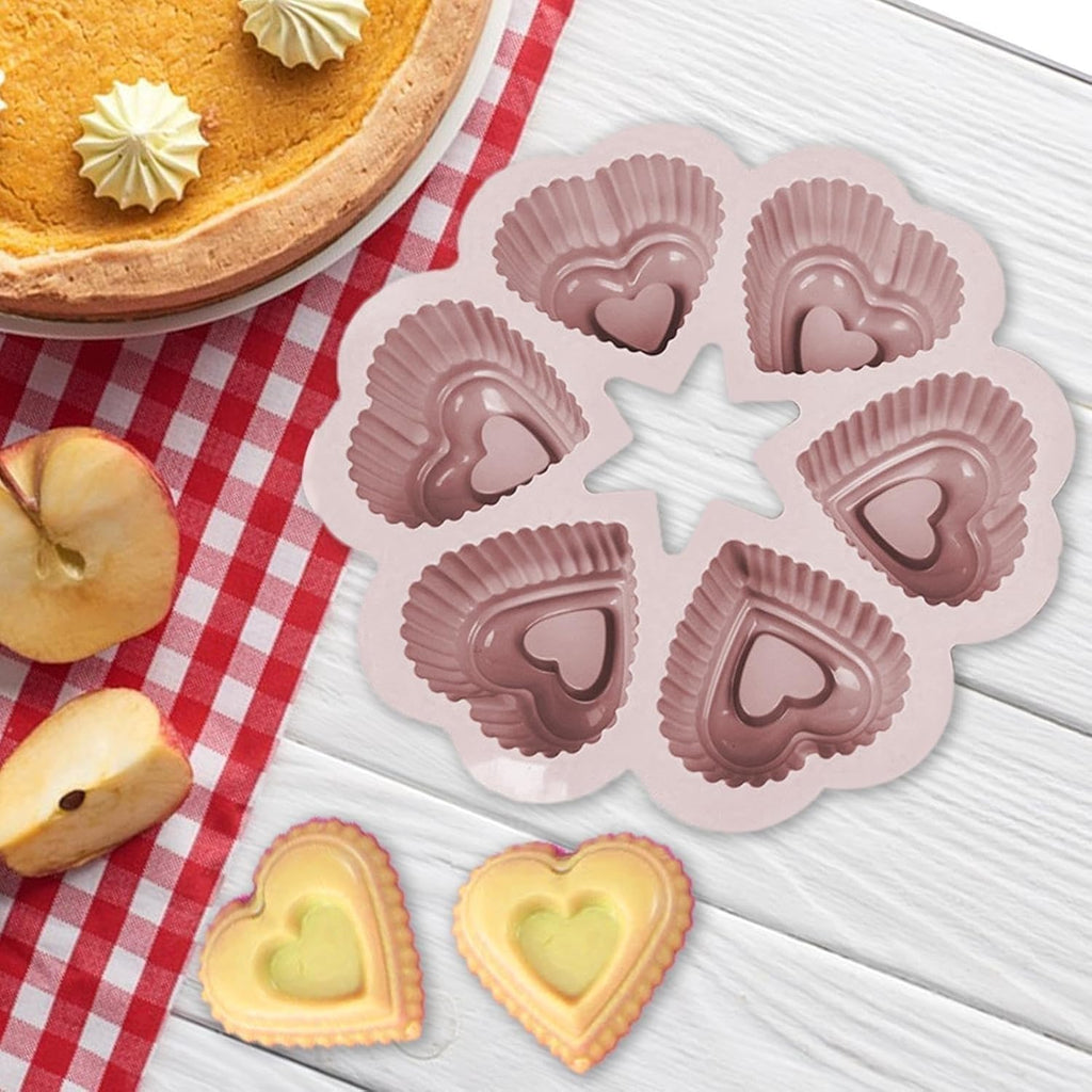Silicone Muffin Pan - Heart Mold 6 Cups, Non-Stick Baking Tray with Handles, BPA Free, Oven Safe & Reusable for Cup cakes, Muffins, Brownies and Parties (Pink) - image 3