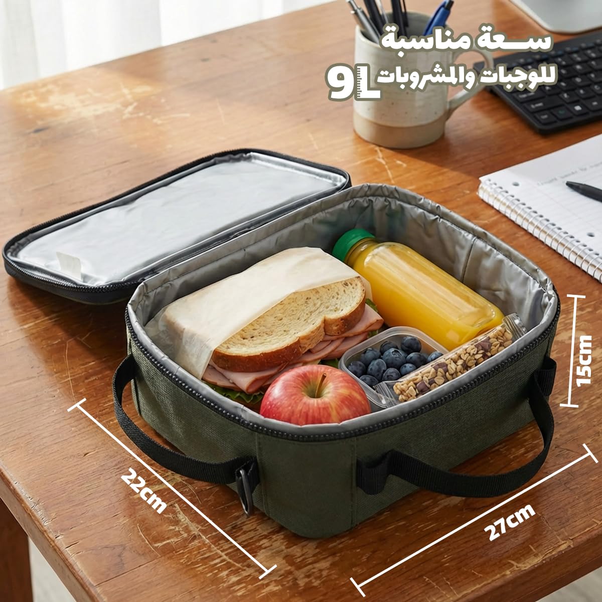 Insulated Lunch Bag 9L, Thermal Cooler Tote with Water-Resistant Design and Leak-Resistant Lining for Hot and Cold Food, Work, School, Picnic and Travel, BB-531 (Dark Green) - image 3