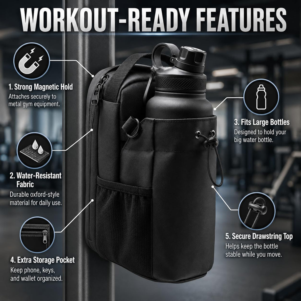 Magnetic Water Bottle Bag for Gym, Heavy-Duty Bottle Holder with Shoulder Strap, Phone and Keys Pockets, Magnetic Gym Bag for Men and Women, BB-607 - image 3