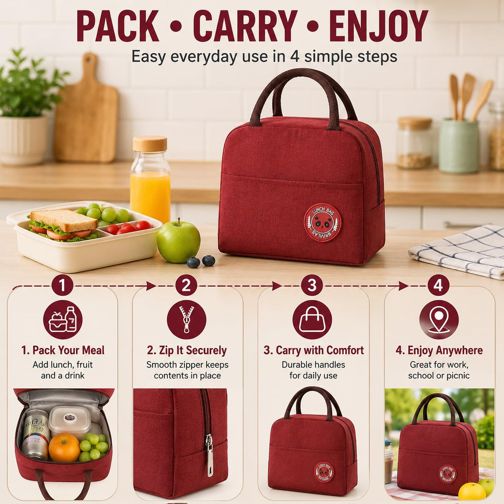 Lunch Bag 1.5L, Insulated Thermal Cooler Tote, Leak-Resistant Foldable Food Storage Bag for Work, School, Office, Beach, Travel and Picnic, Red - image 5