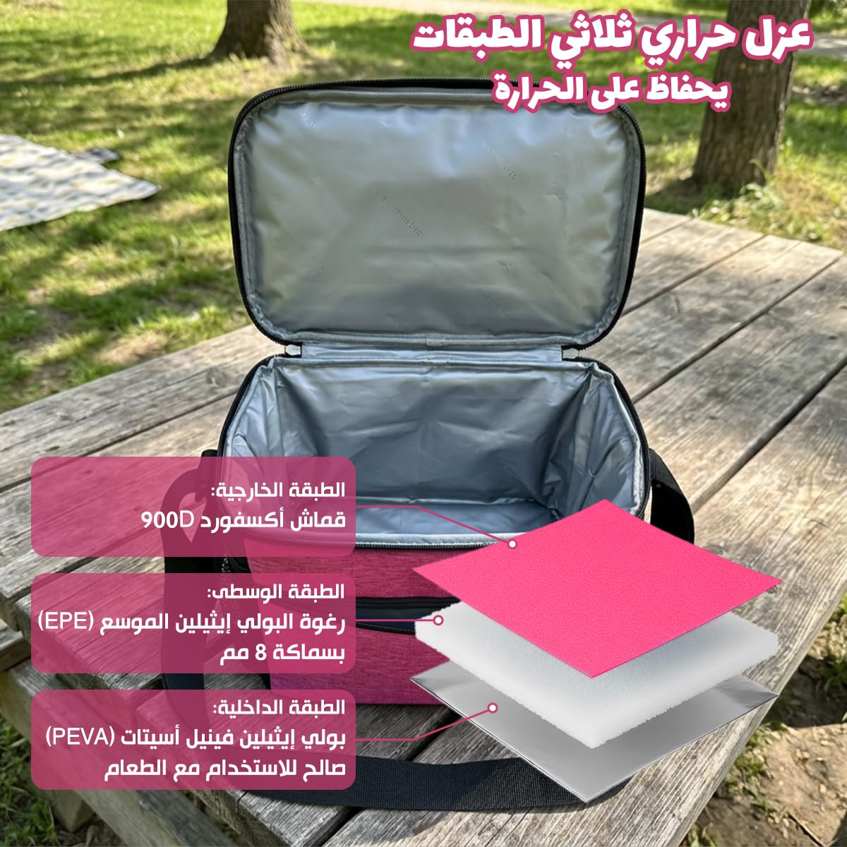 Lunch Bag Insulated Food Cooler Bag 9 L Waterproof Leakproof Lunch Box Tote for Hot and Cold Meals Work School Picnic Storage Bag, BB-520 (Pink) - image 4