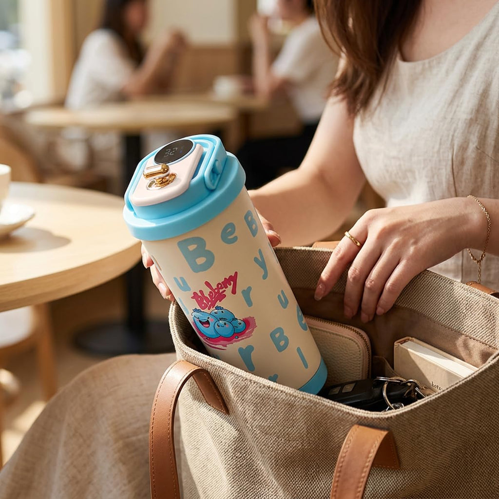Travel Mug 500ml, Vacuum Insulated Stainless Steel Coffee Cup with LED Temperature Display, Leakproof Lid and Handle for Hot and Cold Drinks, Car, Office and Home, F-1412, Blue - image 7