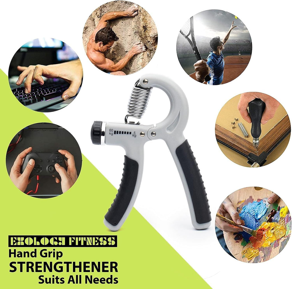 Hand Grip Strengthener, Adjustable Resistance Forearm Exerciser with Ergonomic Handles, Finger and Wrist Training Tool for Fitness, Home, Office and Gym, Grey - image 7
