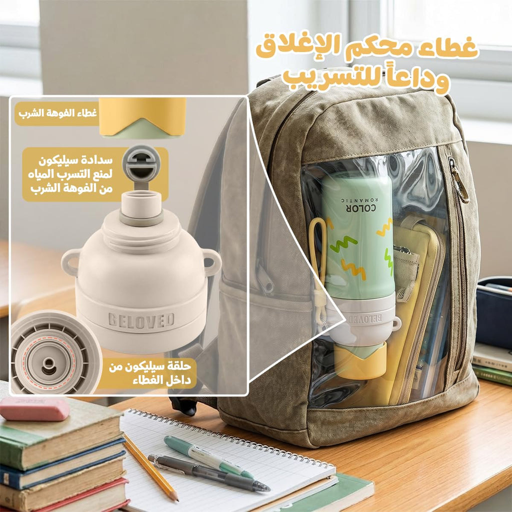 Water Bottle 650ml Stainless Steel with Straw Lid and Carry Handle Double Wall Vacuum Insulated Leakproof BPA-Free Travel Flask Hot Cold Green F-1545 - image 3