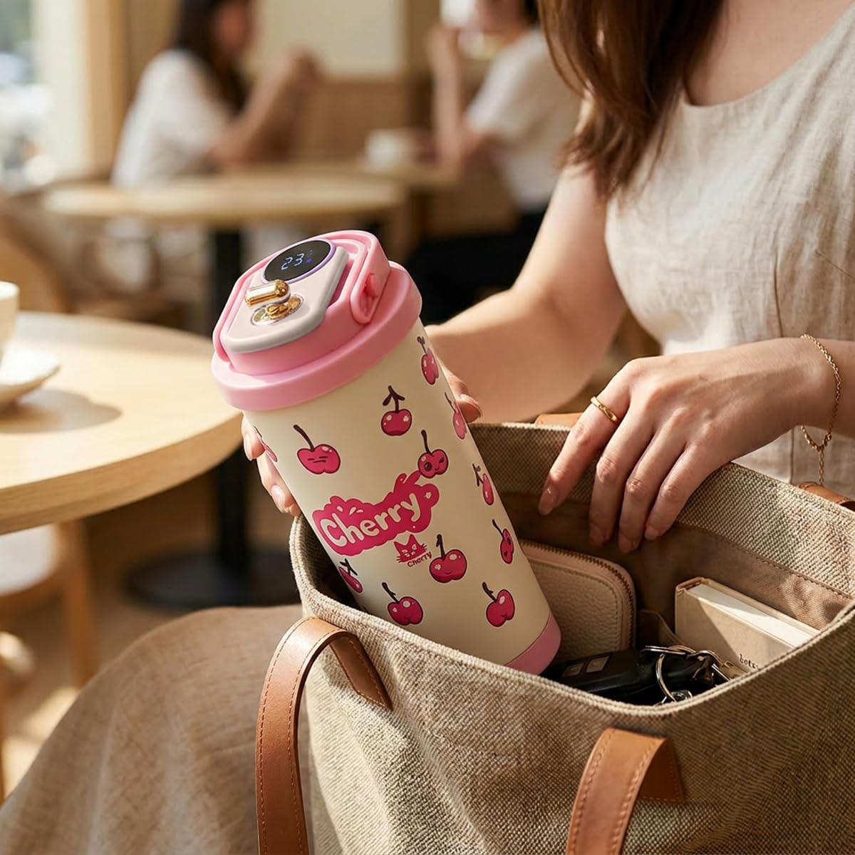 Mug with LED Temperature Display, 500Ml, leak-proof, portable, stainless steel, insulated, for Travel Office, Pink - image 6