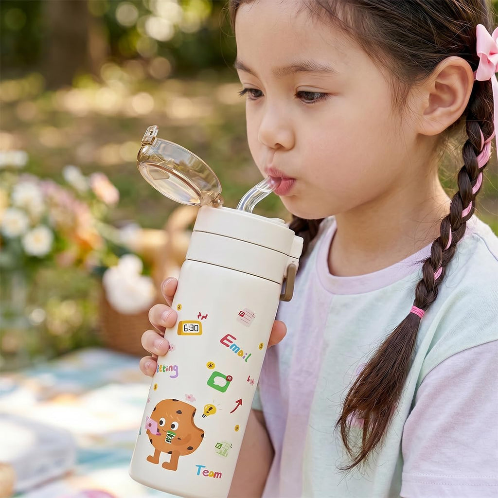Water Bottle 500 ml, Vacuum Insulated Stainless Steel Flask with Straw Lid, Carry Handle and Leakproof Design for Hot and Cold Drinks, School, Travel and Picnic, F-1117 (Brown) - image 6
