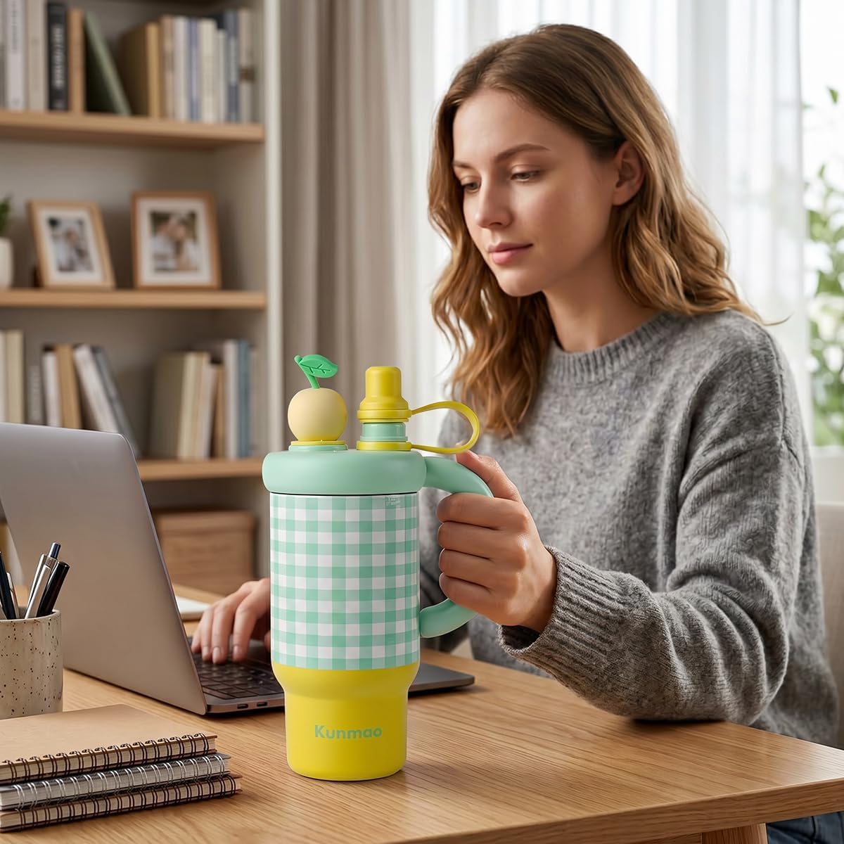 Water Bottle 800ml - Stainless Steel Double Wall Tumbler with Straw and Handle, Leak Proof Travel Mug for Hot and Cold Drinks, BPA Free Lid, Tea Strainer Cup, F-1531 (Green) - image 7