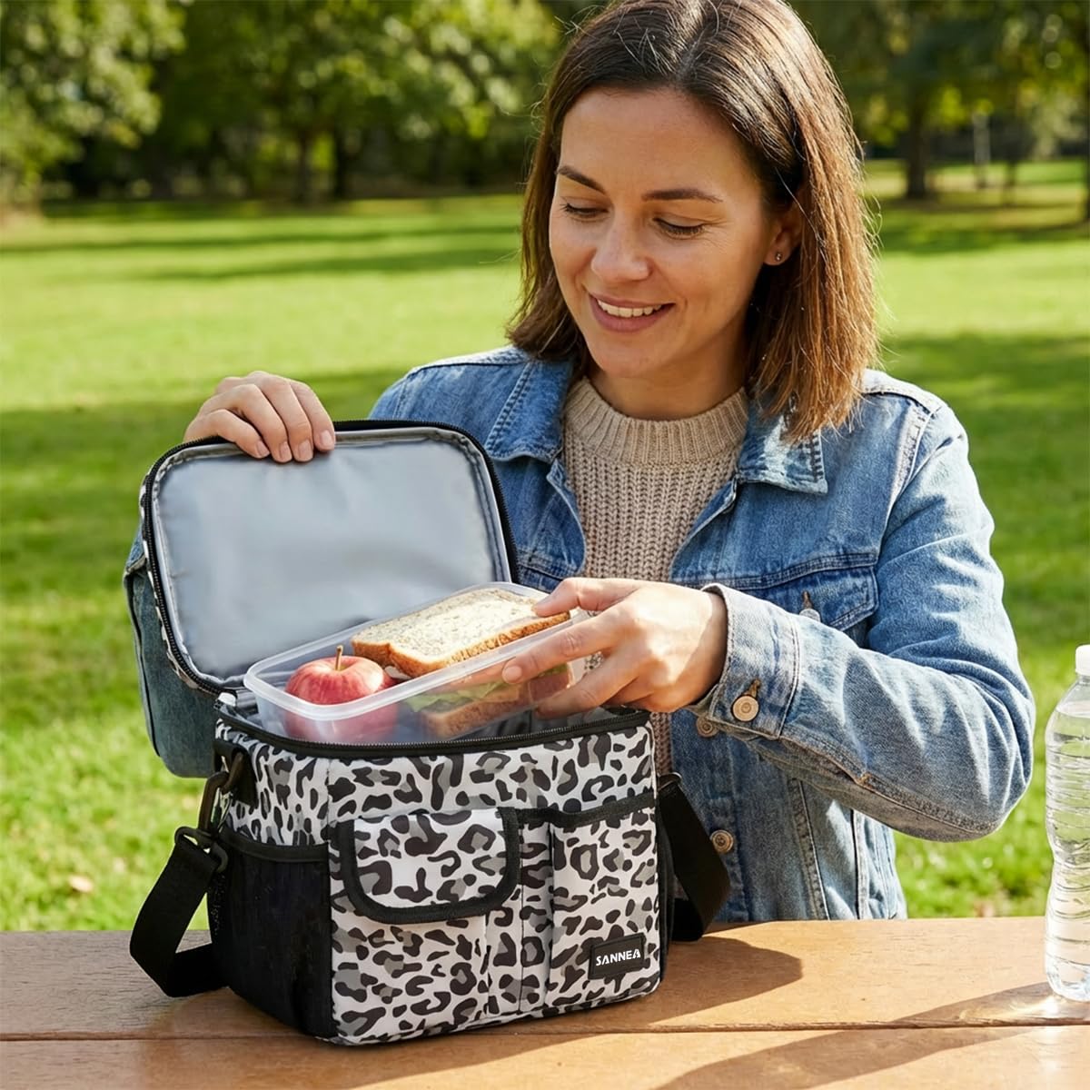 Insulated Lunch Bag 8 L Thermal Food Cooler Tote, Waterproof Leak-Resistant Lunch Box Bag for Work, School, Picnic, Travel, Hot and Cold Storage, BB-535 (Leopard White) - image 6