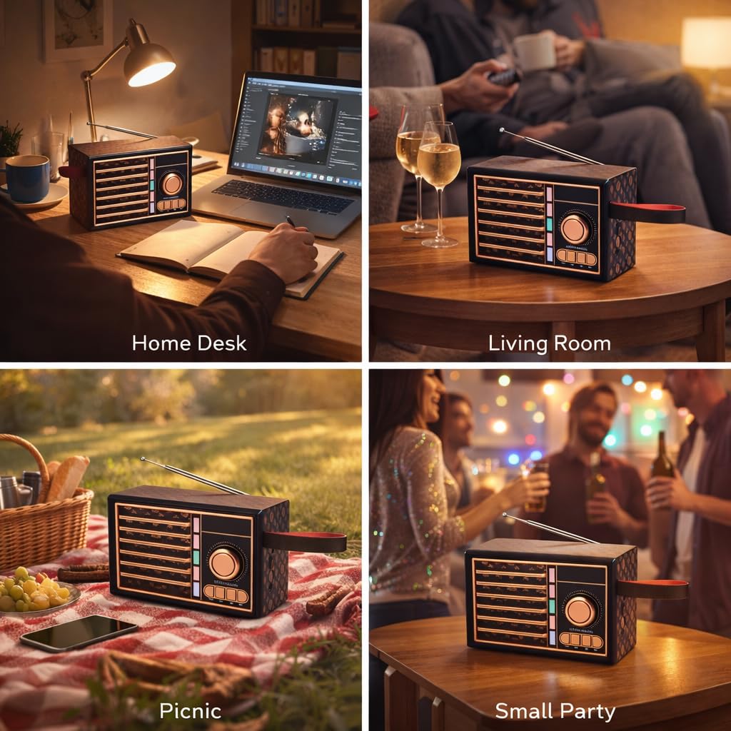 Portable Bluetooth Speaker with FM Radio, Hands-Free Calling, RGB Light, AUX Input and TF Card Support for Home, Travel and Outdoor Use (Gold) - image 4
