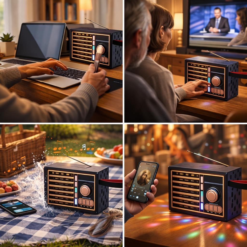 Bluetooth Speaker, Portable Wireless Speaker with FM Radio, RGB Light, Hands-Free Calling, High-Sensitivity Antenna, AUX Input and TF Card Support (Black) - image 4