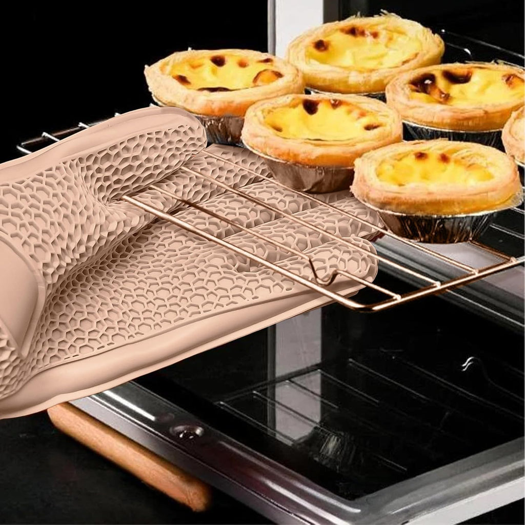 Silicone Oven Mitt, Heat-Resistant Non-Slip Waterproof Kitchen Glove for Baking, Cooking, BBQ and Microwave, Thick Machine-Washable Design (Pink) - image 2