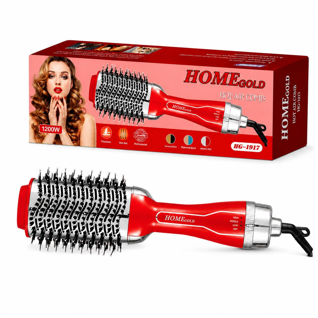 Hair Dryer Brush 1200W Hot Air Styler, Blow Dry Volumizer with Mixed Bristles, Swivel Anti-Knot Cord, One Step Styling, Red, HG-1917 - image 1