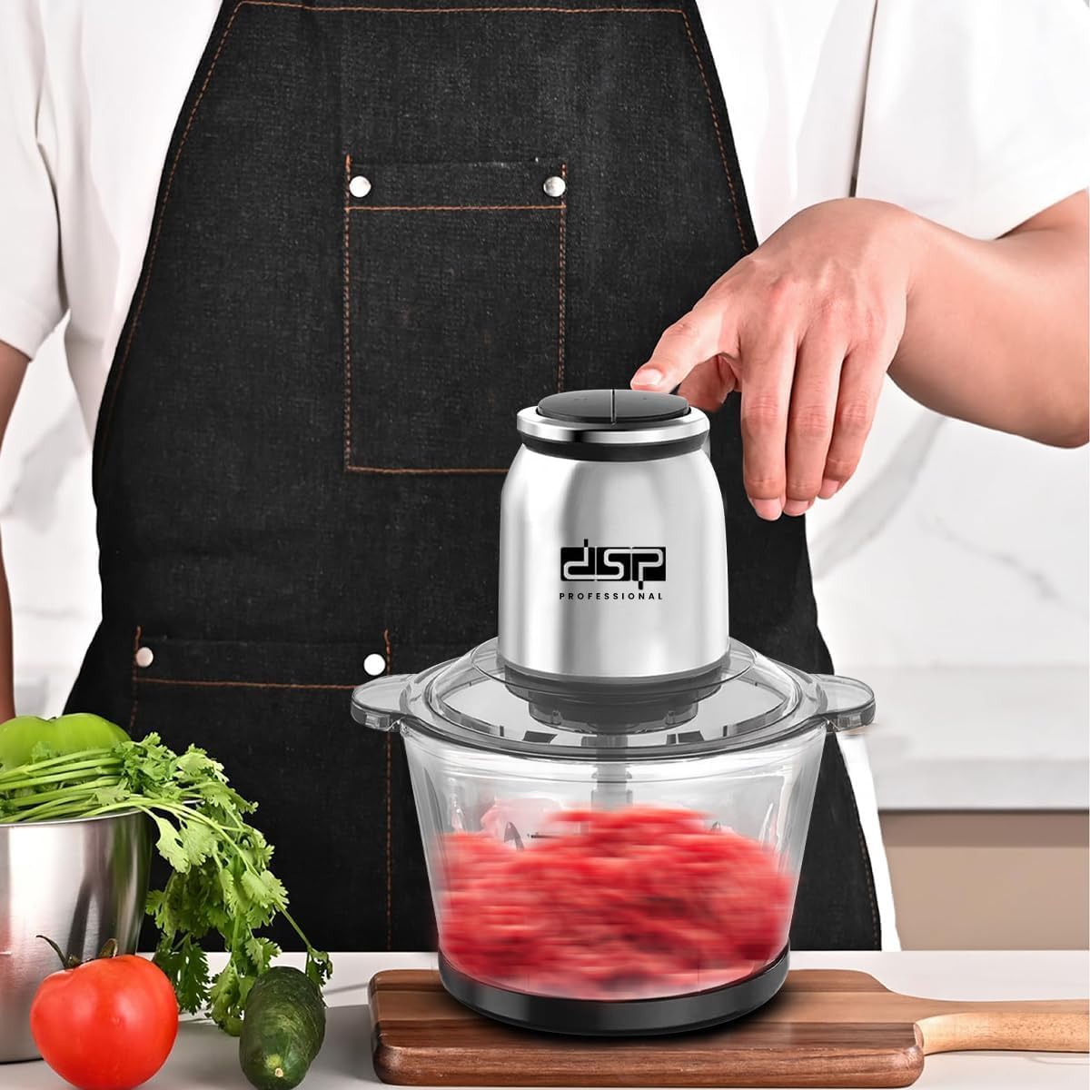 Food Chopper 2L, Electric Meat Grinder with 250W Pure Copper Motor, 2 Speeds, Glass Bowl and Stainless Steel Blades, 28000 RPM for Meat, Vegetables, Onion and Garlic, KM4102 - image 6