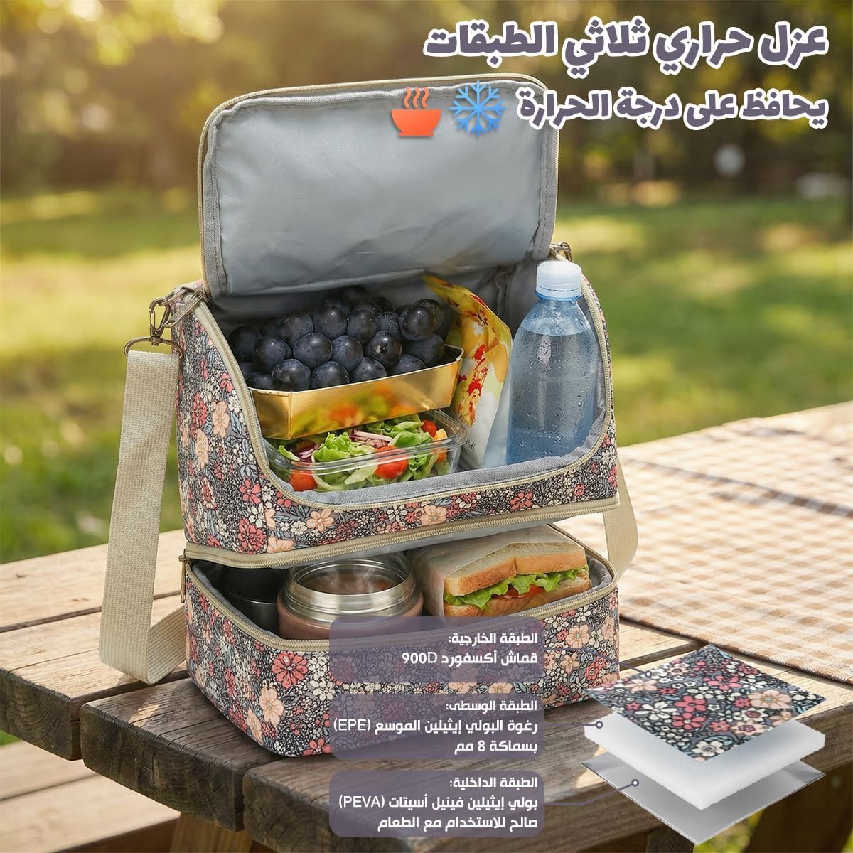 Insulated Lunch Bag 11L, Thermal Cooler Tote with Leak-Resistant Lining for Hot and Cold Food, Reusable Meal Bag for Work, School, Picnic and Travel, BB-549 (Ditsy Floral) - image 5