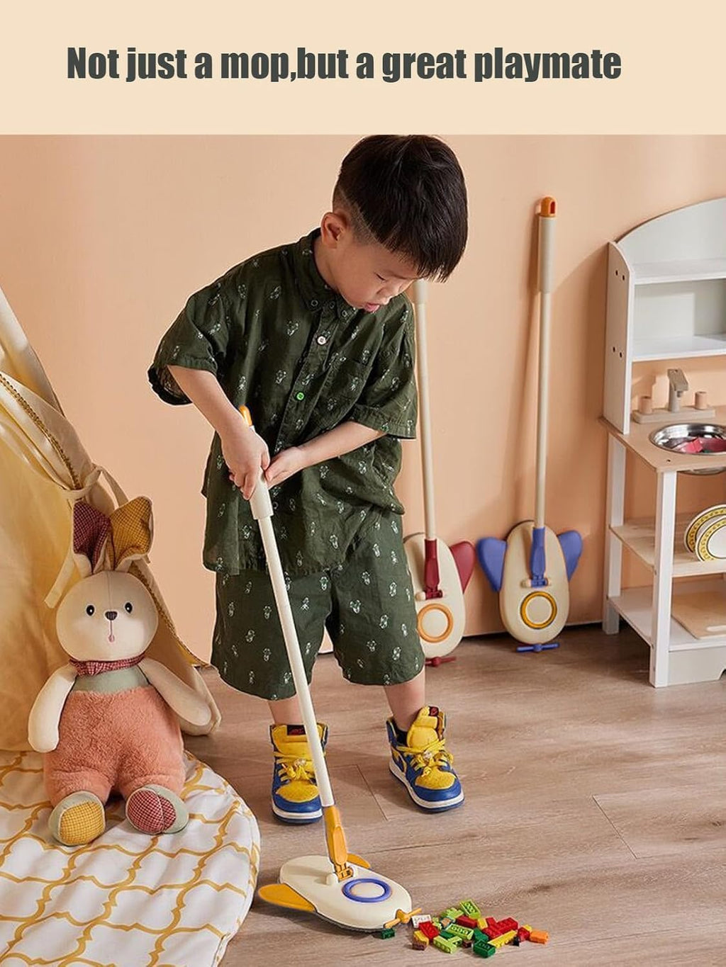 Microfiber Mop, Airplane Design Small Floor Cleaning Mop with Soft Rubber Handle, Lightweight Housework Helper for Home, Kitchen and Room, Yellow - image 5