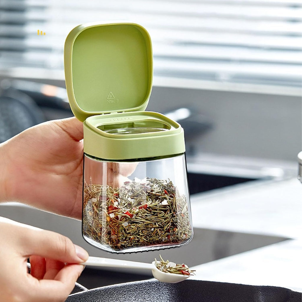 Spice Glass Containers - Seasoning Jar, Premium Glass Kitchen Storage Jar Set - Airtight Lid with Spoon, 300ml Large Capacity Spice Jar, Seasoning Pot for Spices, Sugar & Herbs (Green) - image 5