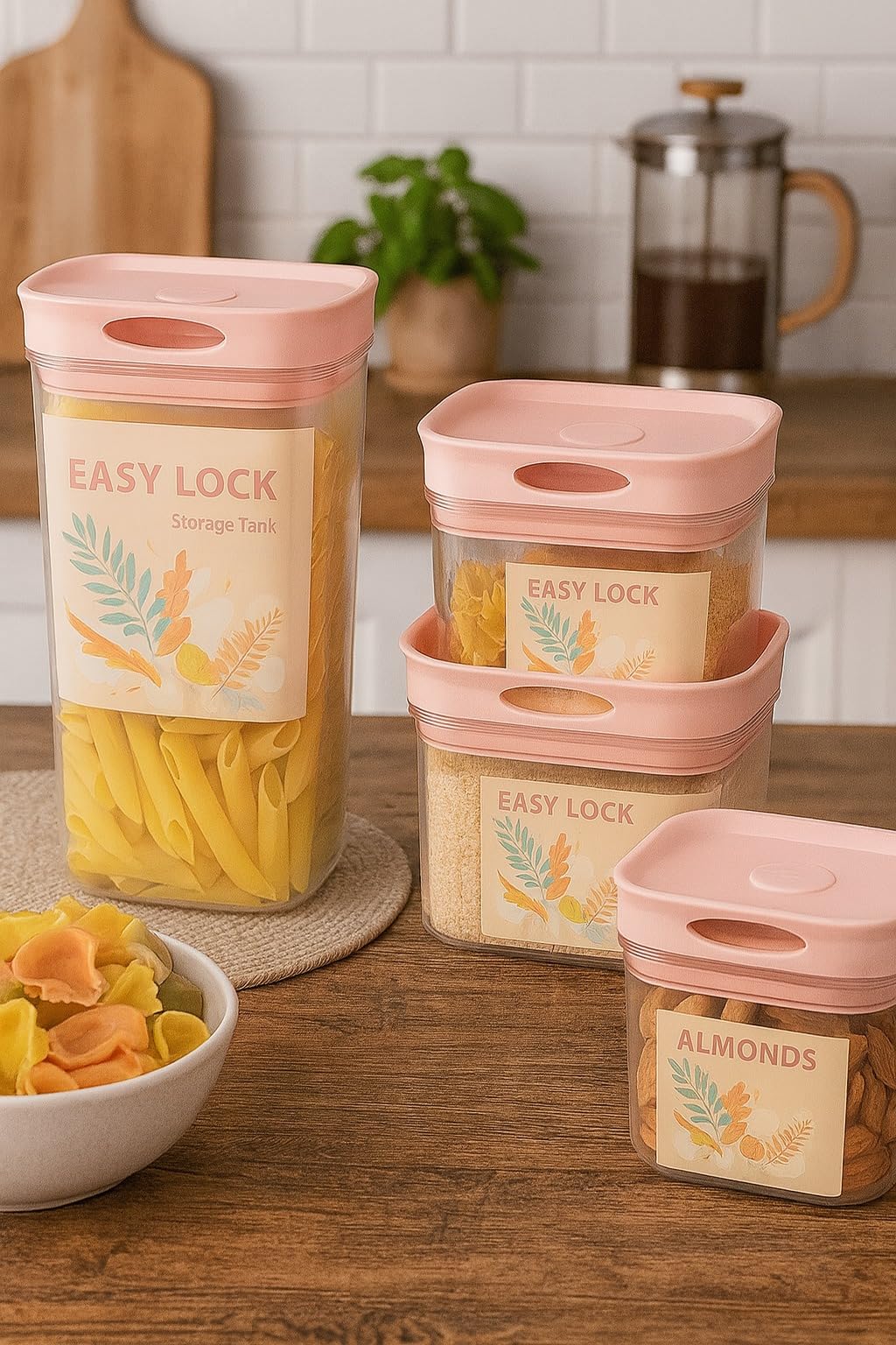 Food Storage Containers Set – Airtight Kitchen Jars With Lids, Pantry Organization Acrylic Canisters For Flour Sugar Legumes Spices Snacks, Stackable Clear Set Of 4 (400/600/800/1000ml) (Pink) - image 5