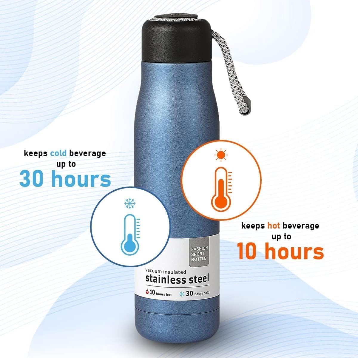 Stainless Steel Water Bottle 500 ml, Vacuum Insulated Double-Wall Leakproof BPA-Free Flask for Hot and Cold Drinks, Travel, Gym and Sports, Blue - image 4