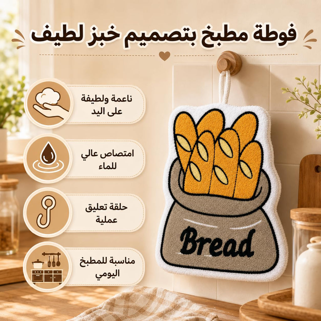 Kitchen Towel with Hanging Loop, Soft Absorbent Reusable Hand and Dish Cloth for Drying Hands, Dishes and Kitchen Surfaces, J-457B (Bread) - image 2