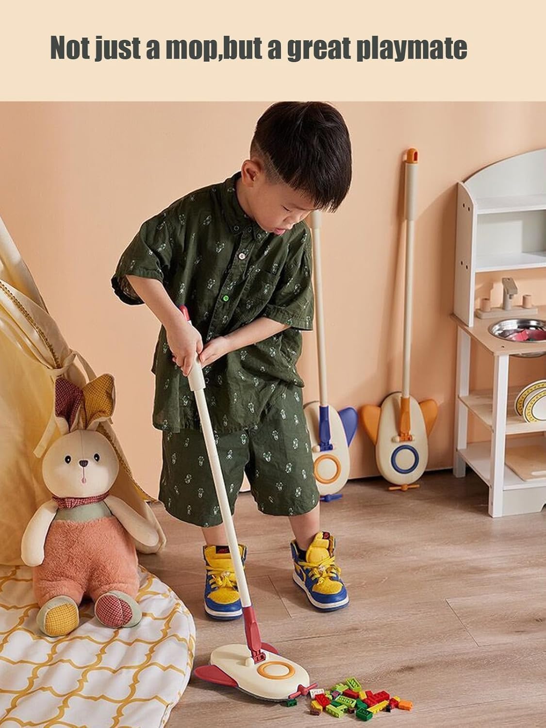 Floor Mop, Small Microfiber Cleaning Mop with Airplane Design, Soft Rubber Handle, Lightweight Household Tool for Dust, Crumbs and Everyday Floor Cleaning, Red - image 5